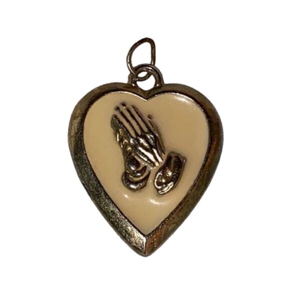 Gold Tone Enamel Praying Hands Pendant - Picture 1 of 3